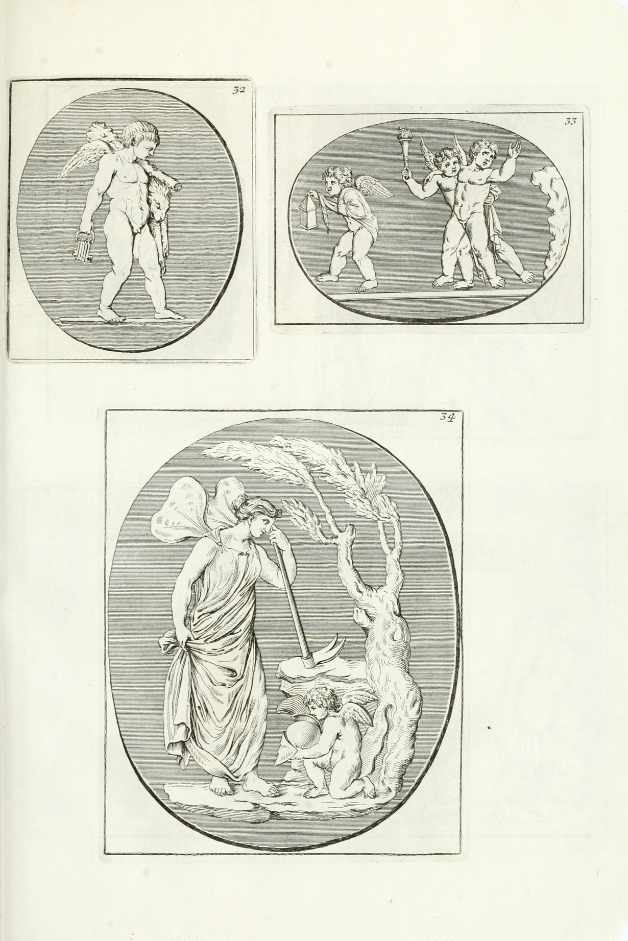 И.И. Винкельман. Неизвестные древние памятники. Рим. 1767 г. Том 1.  Лист с гравированными изображениями резных камней.