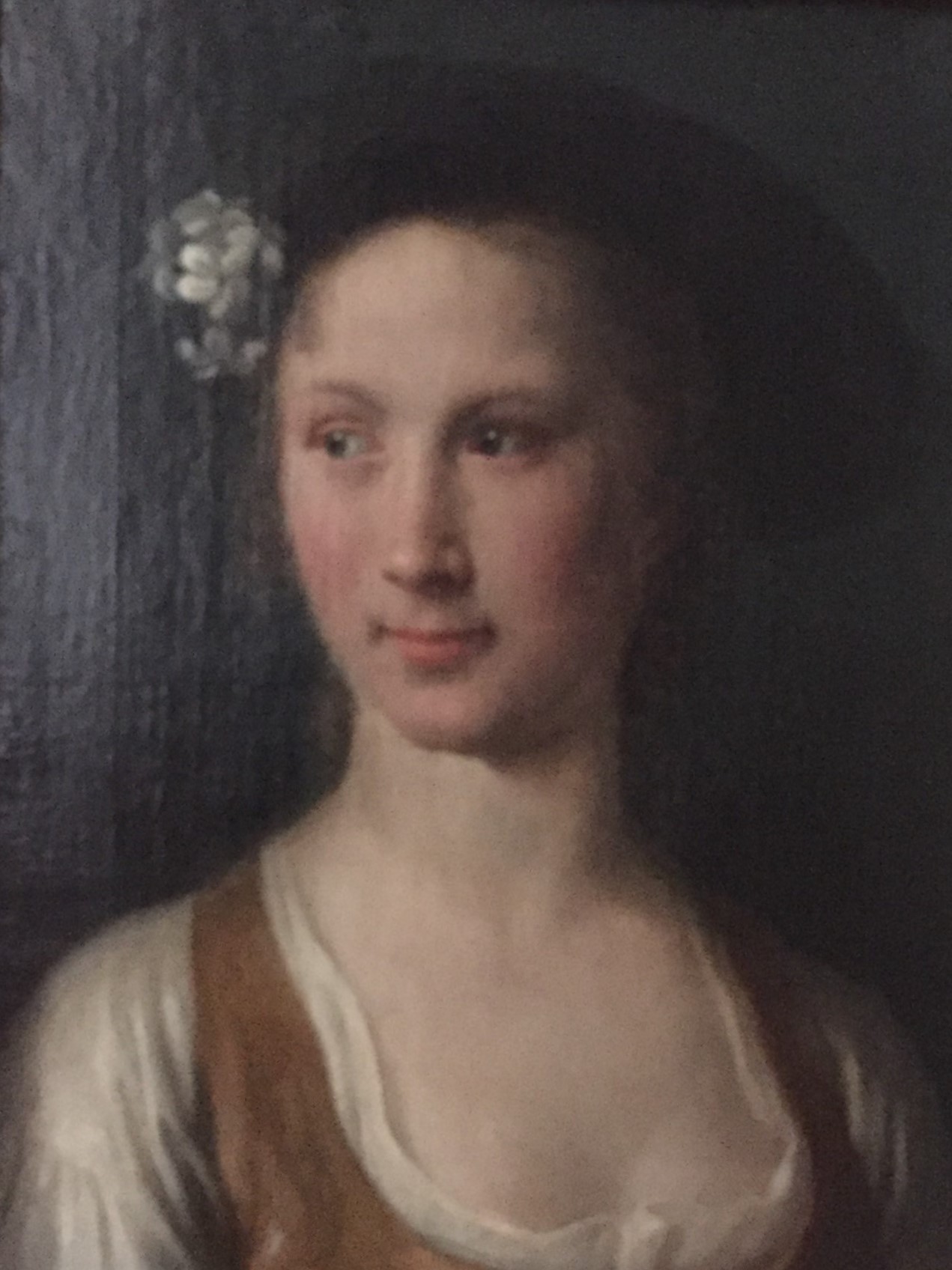 П. А. Ротари (1707‒1762). Девушка в темной шляпе с цветами. Холст, масло. Фрагмент