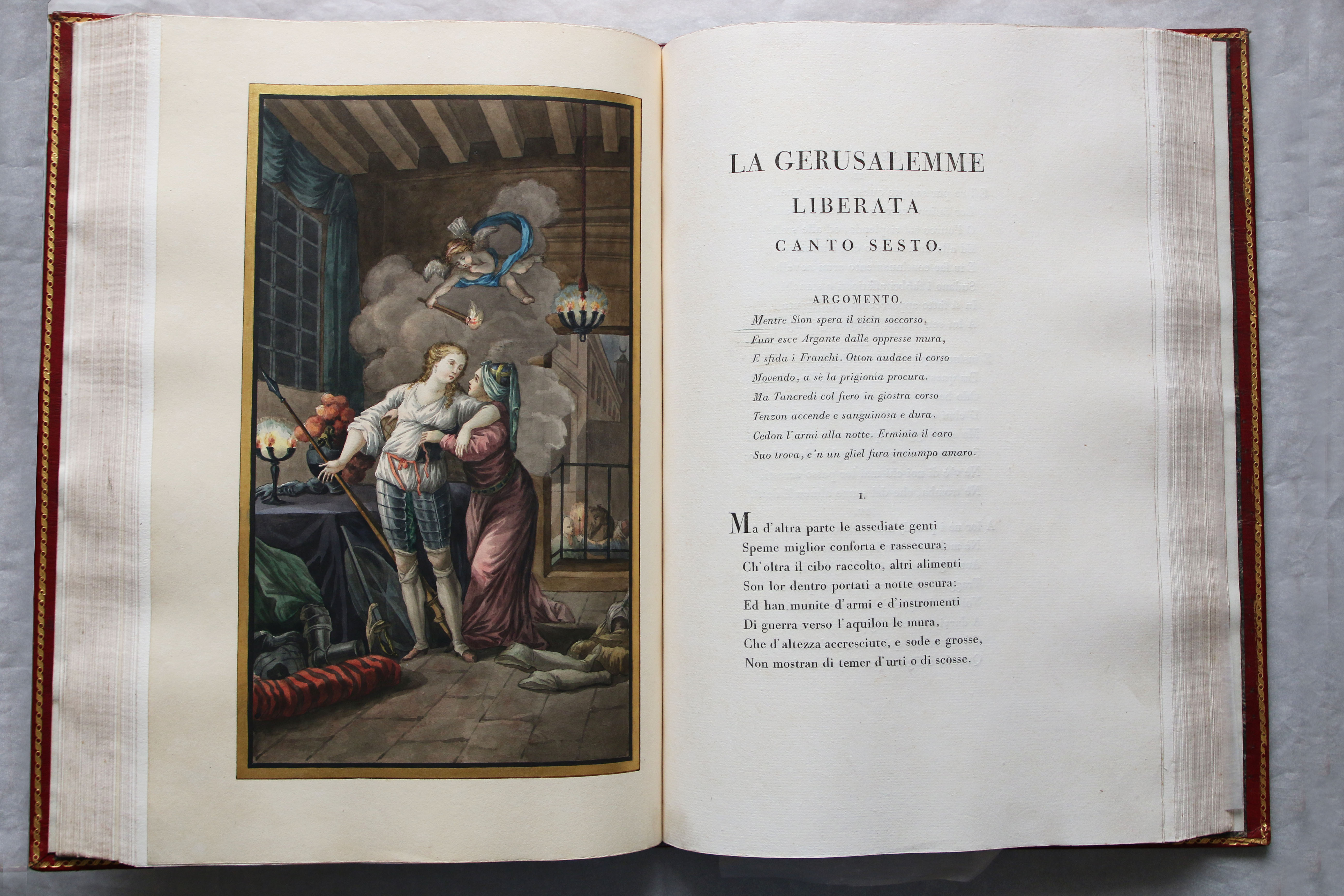 Разворот: иллюстрация и текст. Т. Тассо. Освобожденный Иерусалим. Т. 1 – Парма, 1794